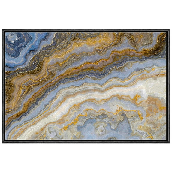 wall26 Framed Canvas Print Wall Art Gold, Blue, White Crystal Gemstone Landscape Nature Wilderness Digital Art Realism Decorative Close Up Colorful for Living Room, Bedroom, Office - 24"x36"
