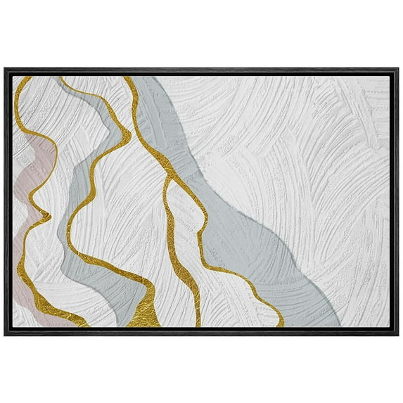 wall26 Framed Canvas Print Wall Art Gold Gray Geometric Wave Landscape Abstract Shapes Illustrations Modern Art Decorative Bohemian Multicolor for Living Room, Bedroom, Office - 16"x24" BLA