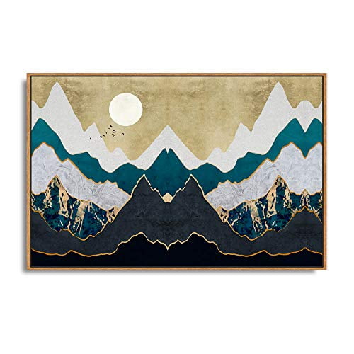 wall26 Framed Canvas Print Wall Art Golden Mountain Peaks Under White Sun Abstract Wilderness Illustrations Modern Art Rustic Scenic Colorful for Living Room, Bedroom, Office - 24"x36" Natural