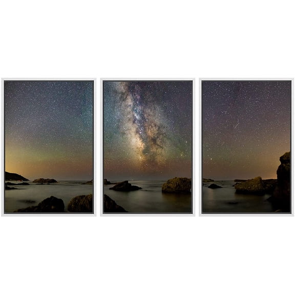 wall26 Framed Canvas Print Wall Art Gradient Nebula Milky Way Over Dark Lake Astronomy &amp; Space Sky Digital Art Modern Art Global Scenic Relax/Calm for Living Room, Bedroom, Office - 24"x36&q