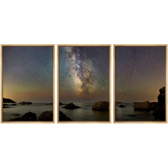 wall26 Framed Canvas Print Wall Art Gradient Nebula Milky Way Over Dark Lake Astronomy & Space Sky Digital Art Modern Art Global Scenic Relax/Calm for Living Room, Bedroom, Office - 16"x24&q