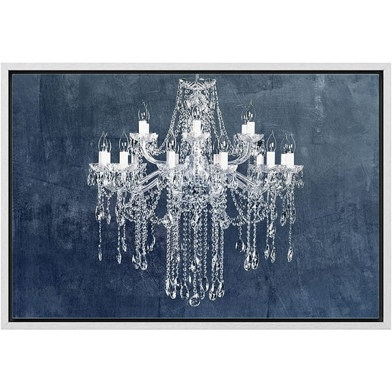 wall26 Framed Canvas Print Wall Art Gray Pastel White Fancy Crystal Chandelier Decorative Lights Digital Art Realism Contemporary Chic Relax/Calm for Living Room, Bedroom, Office - 24"x36"
