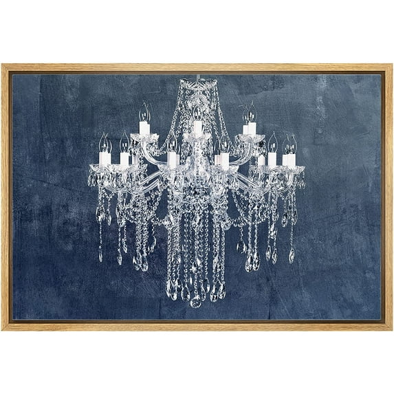 wall26 Framed Canvas Print Wall Art Gray Pastel White Fancy Crystal Chandelier Decorative Lights Digital Art Realism Contemporary Chic Relax/Calm for Living Room, Bedroom, Office - 16"x24"