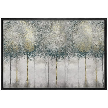 wall26 Framed Canvas Print Wall Art Green Gold Pastel Country Forest Tree Landscape Nature Wilderness Illustrations Modern Art Rustic Multicolor for Living Room, Bedroom, Office - 16&quot;x24&quot; B