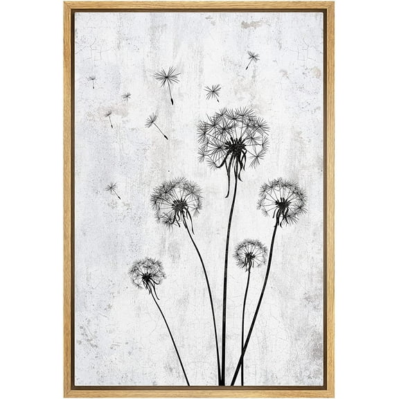 wall26 Framed Canvas Print Wall Art Grunge Forest Country Dandelion Flowers Nature Wilderness Digital Art Modern Art Rustic Relax/Calm Multicolor for Living Room, Bedroom, Office - 16"x24"
