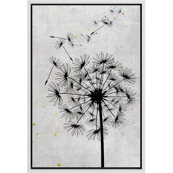 wall26 Framed Canvas Print Wall Art Grunge Pastel Botanical Dandelion Flower Silhouette Nature Wilderness Illustrations Modern Art Farmhouse/Country for Living Room, Bedroom, Office - 24"x36&quo