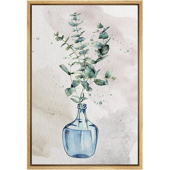 wall26 Framed Canvas Print Wall Art Grunge Pastel Watercolor Forest Plant Glass Vase Nature Wilderness Illustrations Modern Art Farmhouse/Country for Living Room, Bedroom, Office - 24"x36"