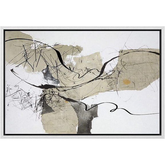 wall26 Framed Canvas Print Wall Art Grunge Tan Black Paint Stroke Collage Abstract Shapes Illustrations Modern Art Decorative Bohemian Multicolor for Living Room, Bedroom, Office - 24"x36"
