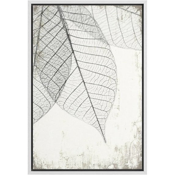 wall26 Framed Canvas Print Wall Art Hanging Transparent Black & White Grunge Leaves Floral Nature Illustrations Modern Art Rustic Dramatic for Living Room, Bedroom, Office - 24"x36" Whi