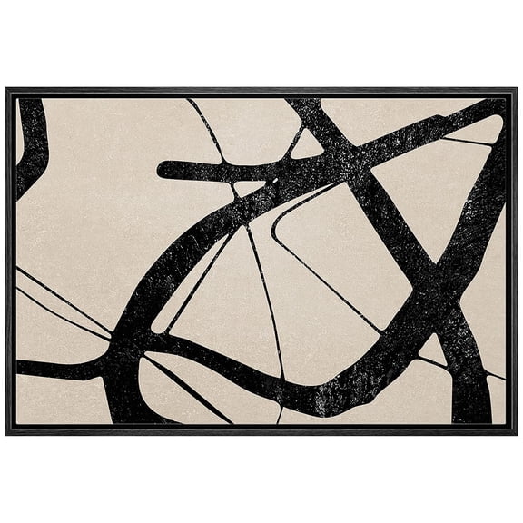 wall26 Framed Canvas Print Wall Art Mid-Century Dark Black Tan Ring Collage Abstract Shapes Illustrations Modern Art Decorative Bohemian Multicolor for Living Room, Bedroom, Office - 24"x36"