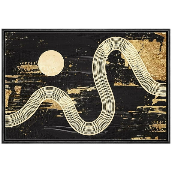 wall26 Framed Canvas Print Wall Art Mid-Century Geometric Gold Landscape Abstract Shapes Illustrations Modern Art Decorative Bohemian Multicolor for Living Room, Bedroom, Office - 16"x24" B