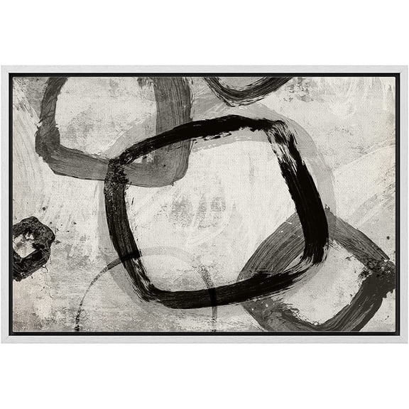 wall26 Framed Canvas Print Wall Art Mid-Century Pastel Black Square Rings Abstract Shapes Illustrations Modern Art Decorative Bohemian Multicolor for Living Room, Bedroom, Office - 16"x24"