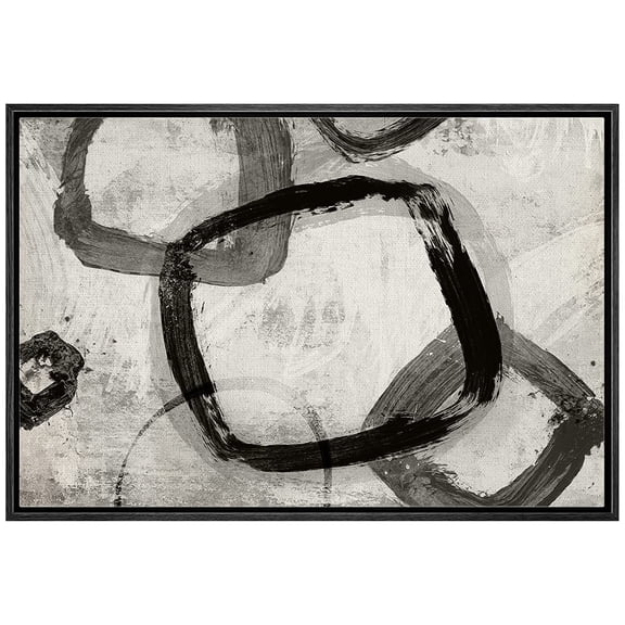 wall26 Framed Canvas Print Wall Art Mid-Century Pastel Black Square Rings Abstract Shapes Illustrations Modern Art Decorative Bohemian Multicolor for Living Room, Bedroom, Office - 16"x24"
