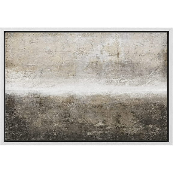 wall26 Framed Canvas Print Wall Art Minimal Brown Brush Stroke Pastel Landscape Abstract Shapes Illustrations Modern Art Decorative Contemporary for Living Room, Bedroom, Office - 16x24 White