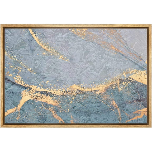 wall26 Framed Canvas Print Wall Art Minimal Gold Blue Watercolor Pastel Collage Abstract Shapes Illustrations Modern Art Decorative Contemporary for Living Room, Bedroom, Office - 24x36 Natural