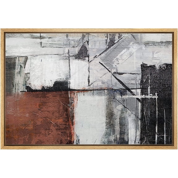 wall26 Framed Canvas Print Wall Art Minimal Grunge Gray Brown Color Block Collage Abstract Shapes Illustrations Modern Art Decorative Contemporary for Living Room, Bedroom, Office - 16x24 Natural