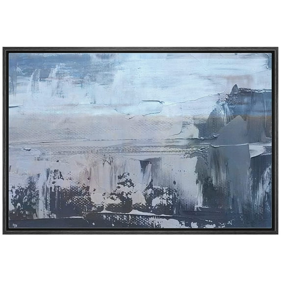 wall26 Framed Canvas Print Wall Art Minimal Grunge Industrial Blue Paint Strokes Abstract Shapes Illustrations Modern Art Decorative Contemporary for Living Room, Bedroom, Office - 24x36 Black