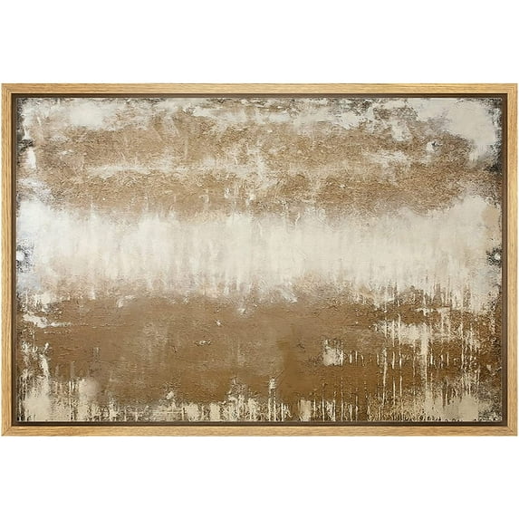 wall26 Framed Canvas Print Wall Art Minimal Vintage Brown Past Paint Stroke Collage Abstract Shapes Illustrations Modern Art Decorative Contemporary for Living Room, Bedroom, Office - 16x24 Natural