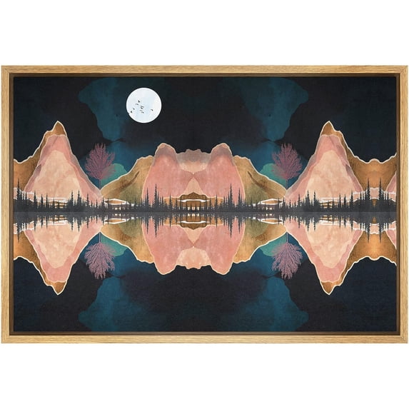 wall26 Framed Canvas Print Wall Art Mirror Image Reflection Mountains & Forest Abstract Wilderness Illustrations Modern Art Rustic Scenic Colorful for Living Room, Bedroom, Office - 16"x24"