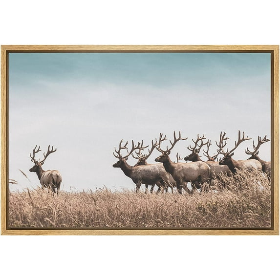 wall26 Framed Canvas Print Wall Art Montana Valley Countryside Caribou Moose Nature Animals Photography Realism Rustic Scenic Landscape Colorful for Living Room, Bedroom, Office - 16"x24" N