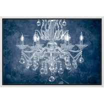 wall26 Framed Canvas Print Wall Art Navy Blue Fancy White Crystal Chandelier Decorative Lights Digital Art Realism Contemporary Chic Relax/Calm for Living Room, Bedroom, Office - 16"x24" Wh