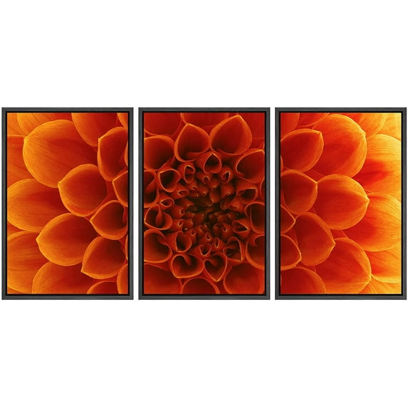 wall26 Framed Canvas Print Wall Art Orange Chrysanthemum Flower Petal Close Up Floral Botanical Photography Modern Rustic Relax/Calm Colorful for Living Room, Bedroom, Office - 16"x24"x3 Bl