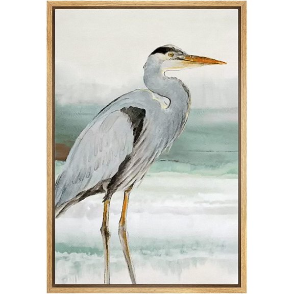 wall26 Framed Canvas Print Wall Art Pastel Beach Wave Ocean Crane Bird Nature Wilderness Illustrations Modern Art Decorative Rustic Relax/Calm for Living Room, Bedroom, Office - 16"x24" Nat