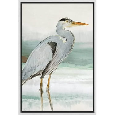wall26 Framed Canvas Print Wall Art Pastel Beach Wave Ocean Crane Bird Nature Wilderness Illustrations Modern Art Decorative Rustic Relax/Calm for Living Room, Bedroom, Office - 16&quot;x24&quot; Whi