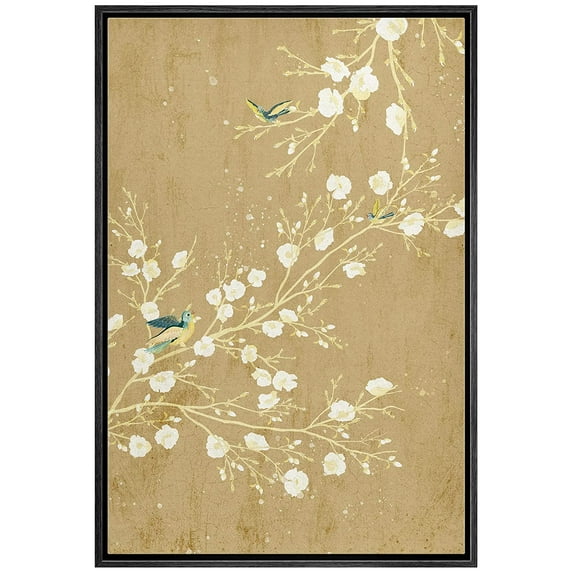 wall26 Framed Canvas Print Wall Art Pastel Blooming Flower Tree & Birds Nature Wilderness Illustrations Modern Art Decorative Rustic Relax/Calm for Living Room, Bedroom, Office - 16"x24"