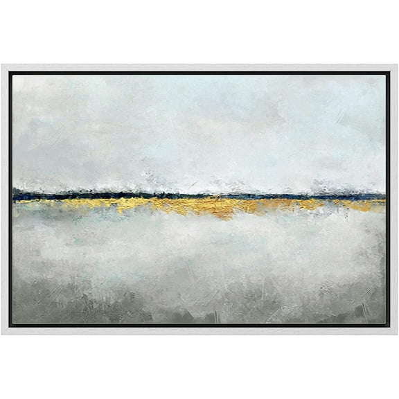 wall26 Framed Canvas Print Wall Art Pastel Blue Gold Paint Line Landscape Abstract Shapes Illustrations Minimal Decorative Contemporary Multicolor for Living Room, Bedroom, Office - 24"x36"