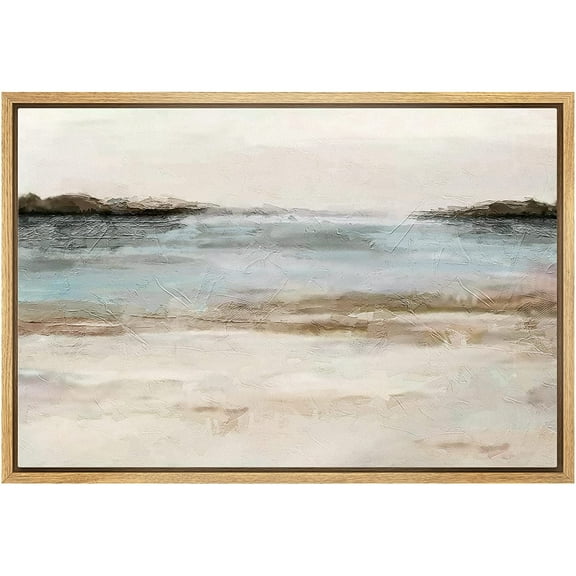 wall26 Framed Canvas Print Wall Art Pastel Blue Tan Paint Stroke Landscape Abstract Shapes Illustrations Modern Art Decorative Bohemian Multicolor for Living Room, Bedroom, Office - 24"x36"