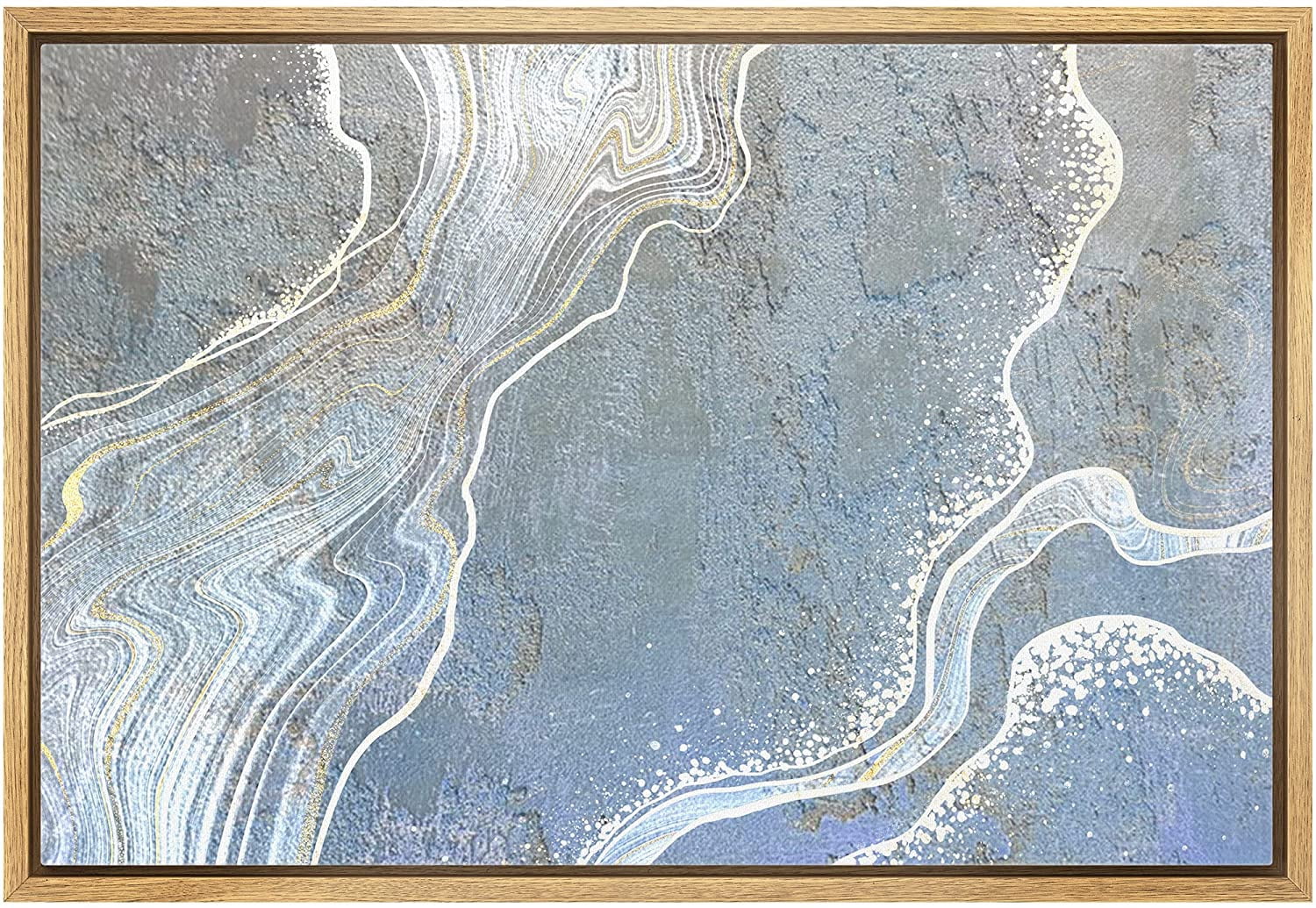wall26 Framed Canvas Print Wall Art Pastel Blue White Paint Wave ...