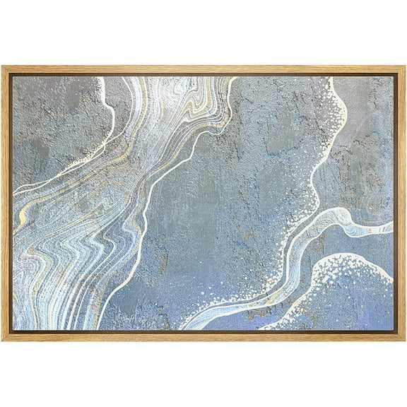 wall26 Framed Canvas Print Wall Art Pastel Blue White Paint Wave Landscape Abstract Shapes Illustrations Minimal Decorative Contemporary Multicolor for Living Room, Bedroom, Office - 24"x36&quot