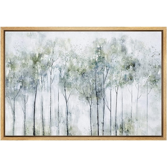 wall26 Framed Canvas Print Wall Art Pastel Green Country Farm Forest Tree Landscape Nature Wilderness Illustrations Modern Art Rustic Multicolor for Living Room, Bedroom, Office - 24"x36" N