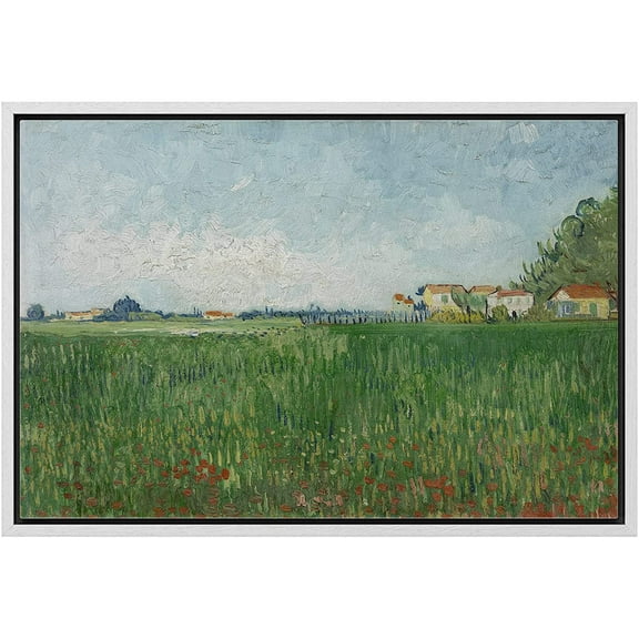 wall26 Framed Canvas Print Wall Art Pastel Green Farmland Ranch Village Nature Wilderness Illustrations Fine Art Farmhouse/Country Decorative Rustic for Living Room, Bedroom, Office - 24"x36&quo