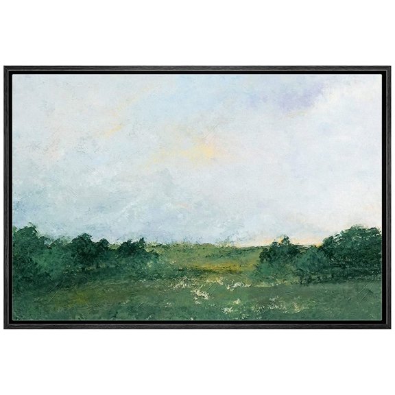wall26 Framed Canvas Print Wall Art Pastel Green Forest Clearing Landscape Nature Wilderness Illustrations Fine Art Decorative Rustic Multicolor for Living Room, Bedroom, Office - 24"x36" B
