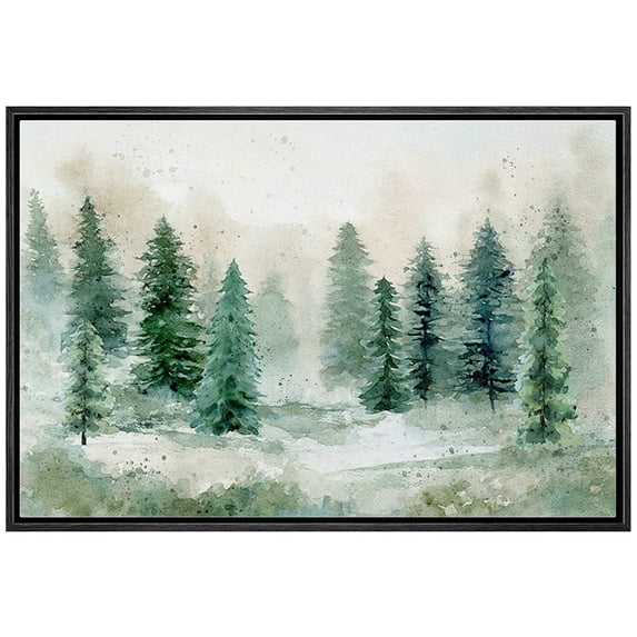 wall26 Framed Canvas Print Wall Art Pastel Green Pine Tree Forest Landscape Nature Wilderness Illustrations Fine Art Decorative Rustic Multicolor for Living Room, Bedroom, Office - 16"x24"