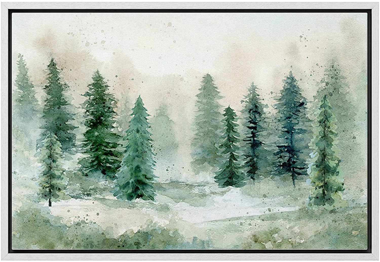 wall26 Framed Canvas Print Wall Art Pastel Green Pine Tree Forest ...