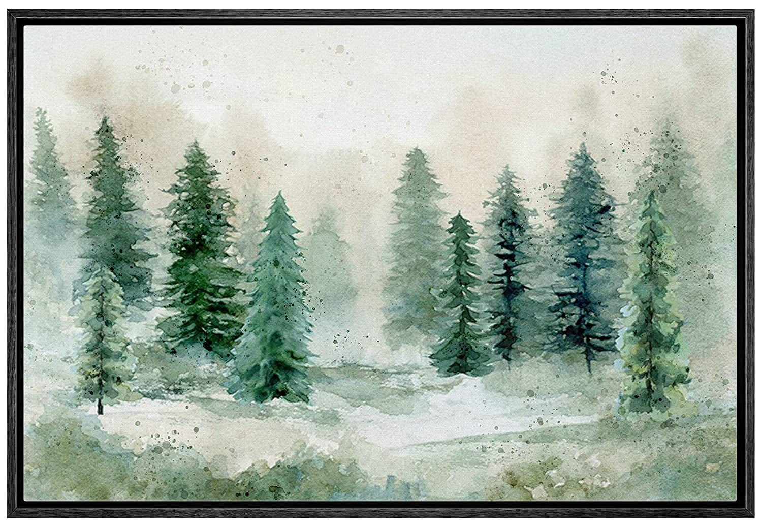wall26 Framed Canvas Print Wall Art Pastel Green Pine Tree Forest ...