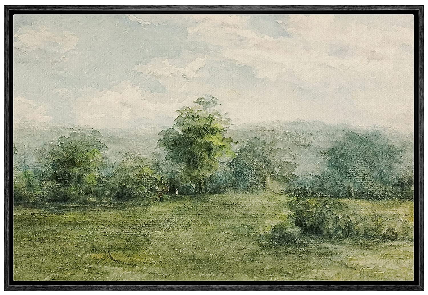 Modern Black Framed Pastel Green Landscape Canvas Print