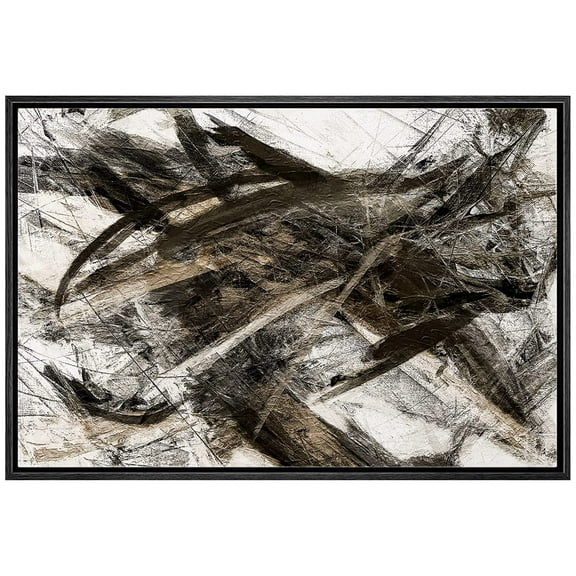 wall26 Framed Canvas Print Wall Art Pastel Grunge Black Boho Paint Stroke Collage Abstract Shapes Illustrations Modern Art Decorative Contemporary for Living Room, Bedroom, Office - 16x24 Black