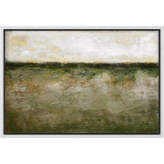 wall26 Framed Canvas Print Wall Art Pastel Grunge Minimal Green Valley Landscape Abstract Shapes Illustrations Modern Art Decorative Contemporary for Living Room, Bedroom, Office - 24x36 White
