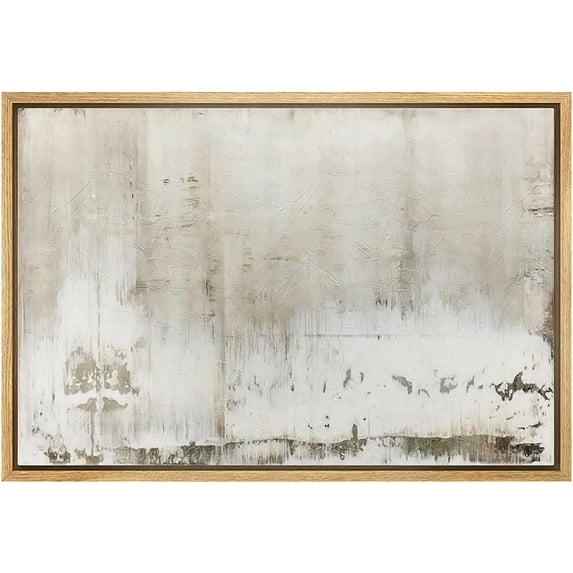 wall26 Framed Canvas Print Wall Art Pastel Minimal Grunge Brown White Paint Strokes Abstract Shapes Illustrations Modern Art Decorative Contemporary for Living Room, Bedroom, Office - 16x24 Natural