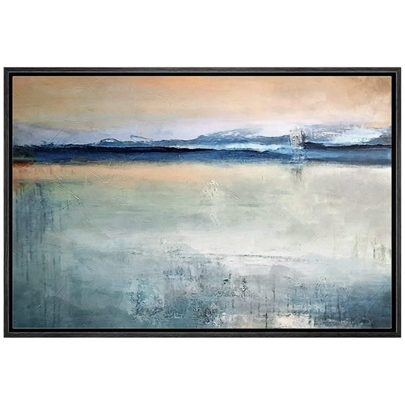 wall26 Framed Canvas Print Wall Art Pastel Minimal Grunge Sunset Ocean Landscape Abstract Shapes Illustrations Modern Art Decorative Contemporary for Living Room, Bedroom, Office - 24x36 Black