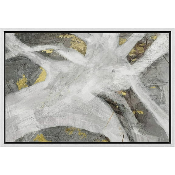 wall26 Framed Canvas Print Wall Art Pastel Minimal Yellow White Gray Paint Strokes Abstract Shapes Illustrations Modern Art Decorative Contemporary for Living Room, Bedroom, Office - 16x24 White