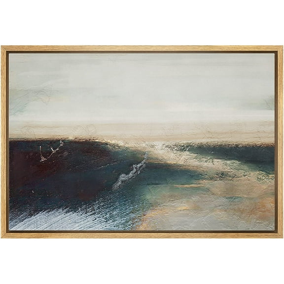 wall26 Framed Canvas Print Wall Art Pastel Multicolor Teal Brown Paint Landscape Abstract Shapes Illustrations Modern Art Decorative Contemporary for Living Room, Bedroom, Office - 16x24 Natural