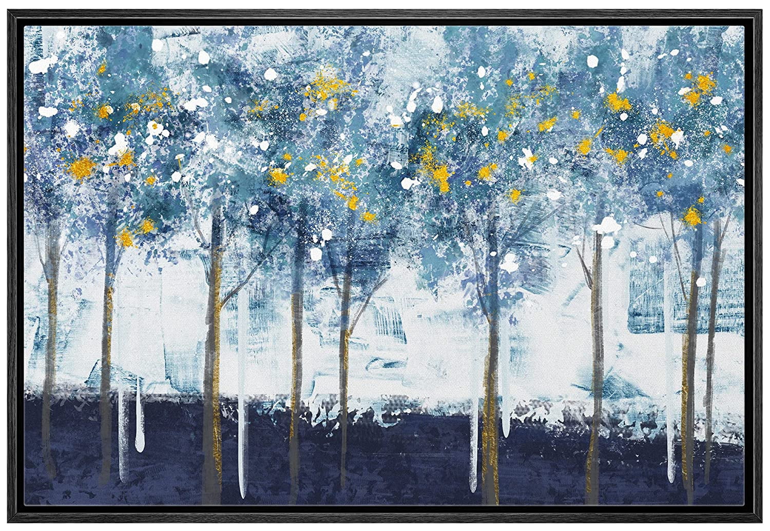 wall26 Framed Canvas Print Wall Art Pastel Watercolor Blue Gold Forest ...