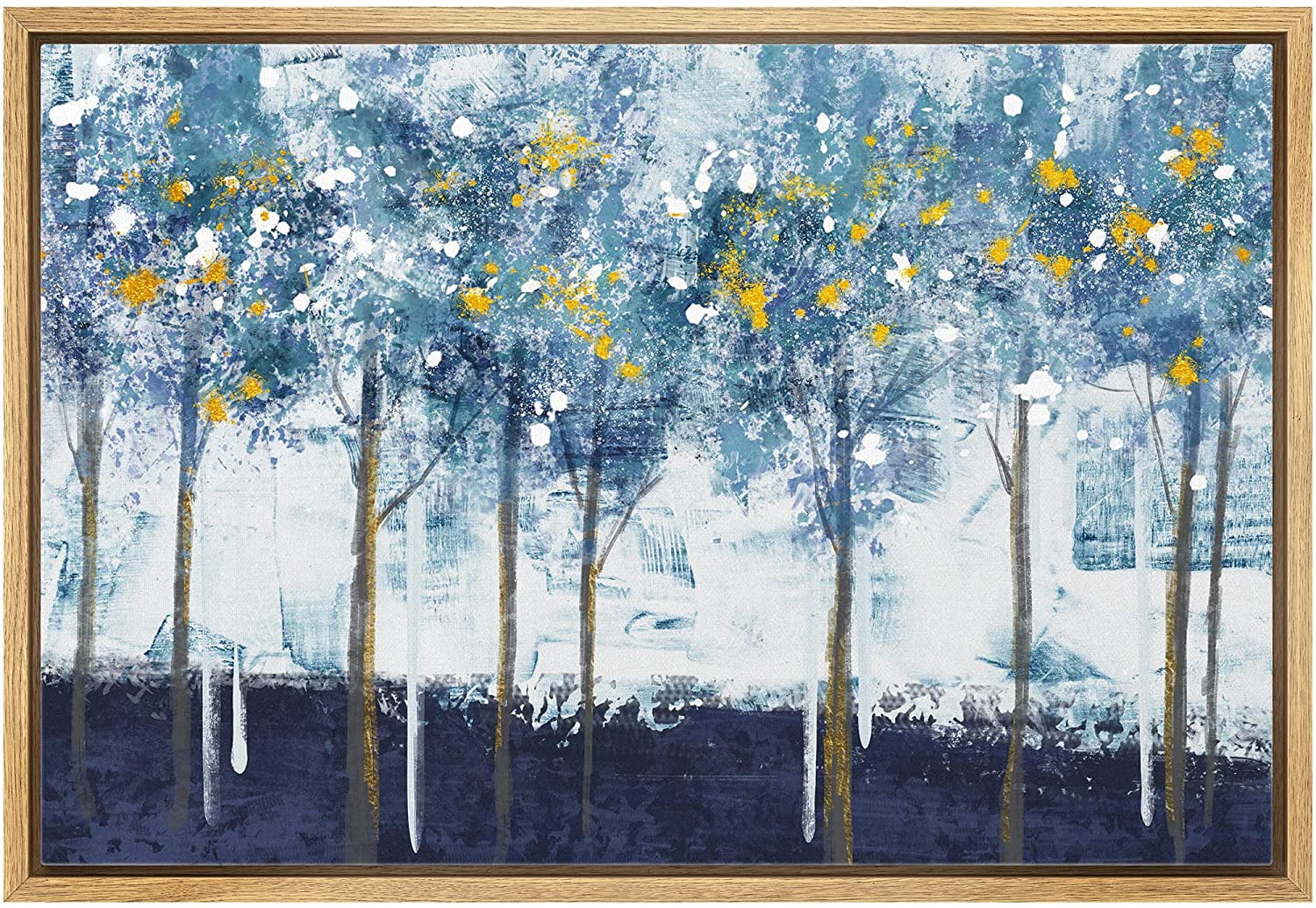 wall26 Framed Canvas Print Wall Art Pastel Watercolor Blue Gold Forest ...