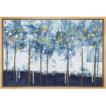 wall26 Framed Canvas Print Wall Art Pastel Watercolor Blue Gold Forest Tree Landscape Nature Wilderness Illustrations Modern Art Farmhouse/Country for Living Room, Bedroom, Office - 16"x24" Natural