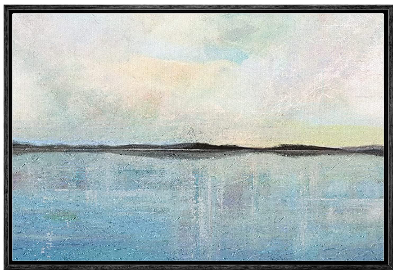 wall26 Framed Canvas Print Wall Art Pastel Watercolor Blue Ocean Sea ...